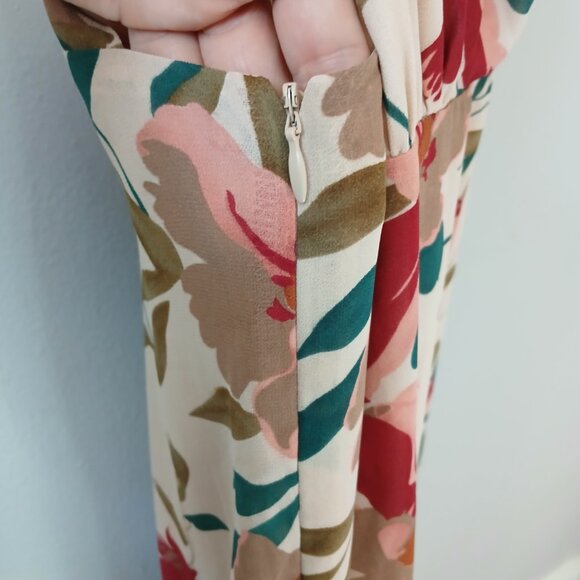 Lulu's Women's Size S Resounding Beauty Beige Floral Print Surplice Maxi Dress - Picture 8 of 16